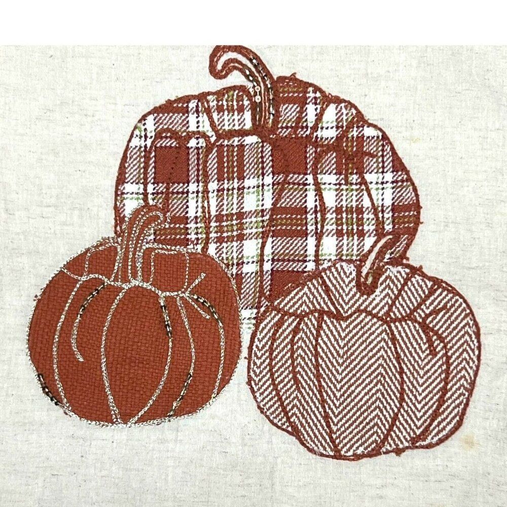 Envogue Linen Table Runner Cream Color W Orange White Pumpkins Fall 86X15 READ